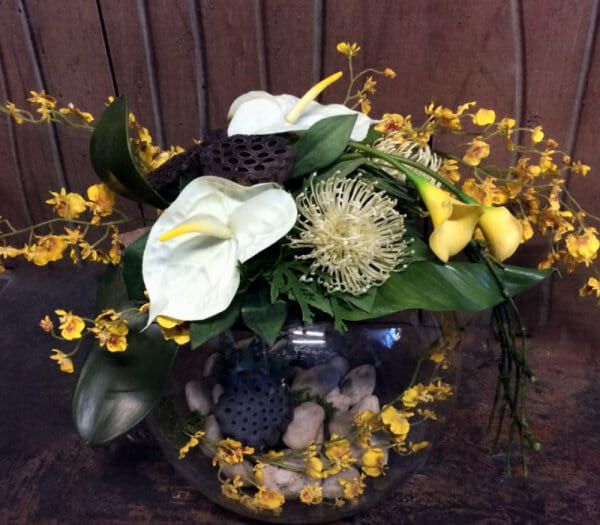Fishbowl Arrangement Yellow Tones Deluxe Modern
