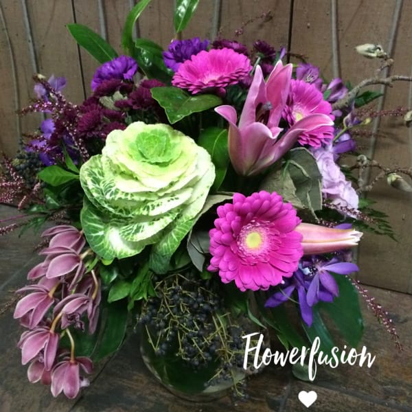 Fishbowl Arrangement Berry Tones Deluxe