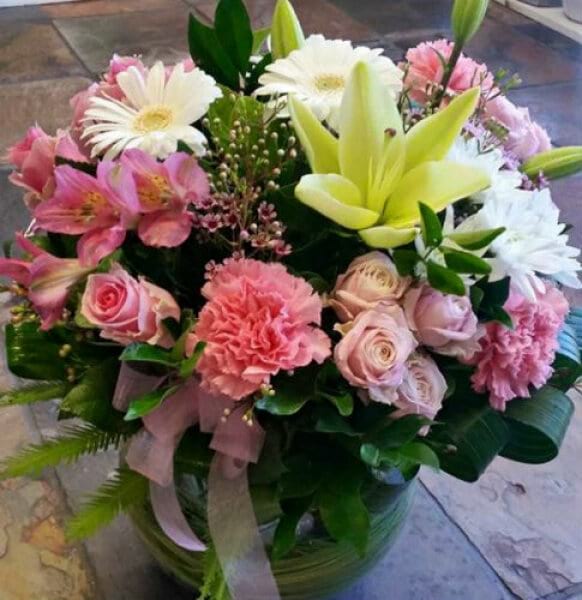 Fishbowl Arrangement Pink Tones Classic